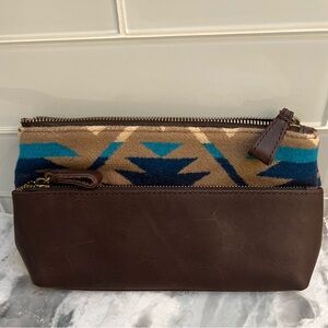 Pendleton wool and leather cosmetic bag